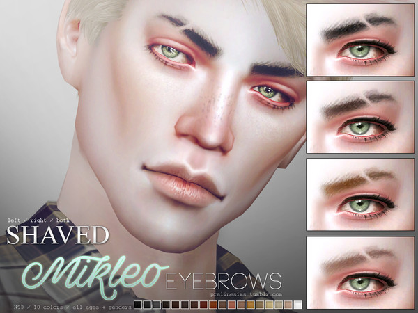 Sims 4 — Mikleo Eyebrows N93 Shaved by Pralinesims — Realistic eyebrows in 18 colors. All ages, all genders.