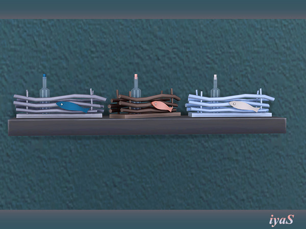Sims 4 — Decorative Box with a Bottle by soloriya — Decoratvie box with a bottle and small wood fish. 3 color variations.