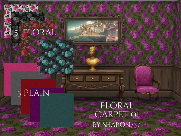 Sims 4 — Floral Carpet 01 by sharon337 — Carpet in 5 Floral colors and 5 Plain colors, created for Sims 4, by Sharon337.