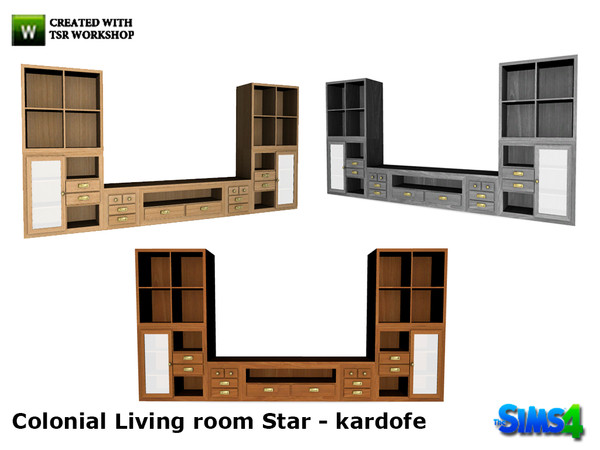 Sims 4 — kardofe_Colonial Living room Star_TV bench by kardofe — Great furniture for the living room in wood, with area