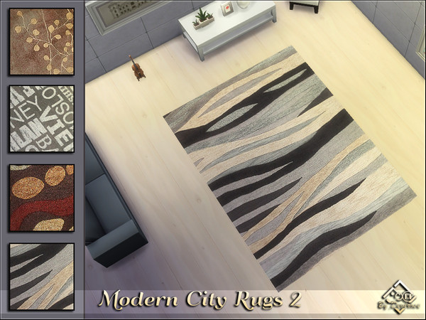 Sims 4 — Modern City Rugs 2 by Devirose — Four modern carpets, four in one file. Have fun mixing them in a modern lot^^
