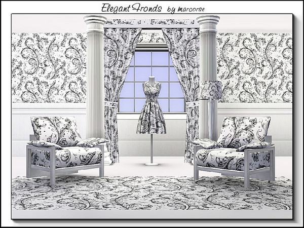 Sims 3 — Elegant Fronds_marcorse by marcorse — Abstract pattern: frond elements in various sizes, black on white