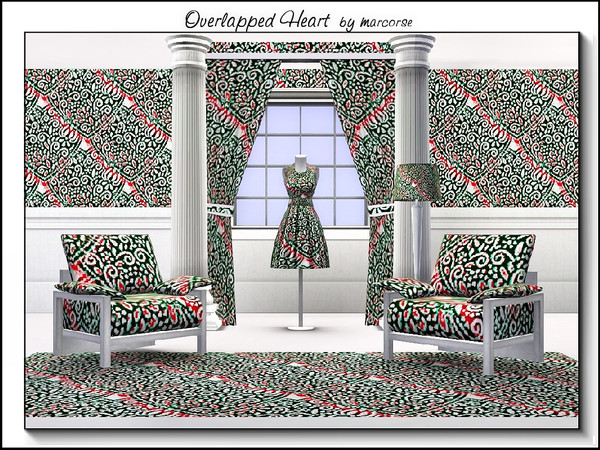 Sims 3 — Overlapped Heart_marcorse by marcorse — Abstract pattern - overlapping rococco hearts in red, black and white.