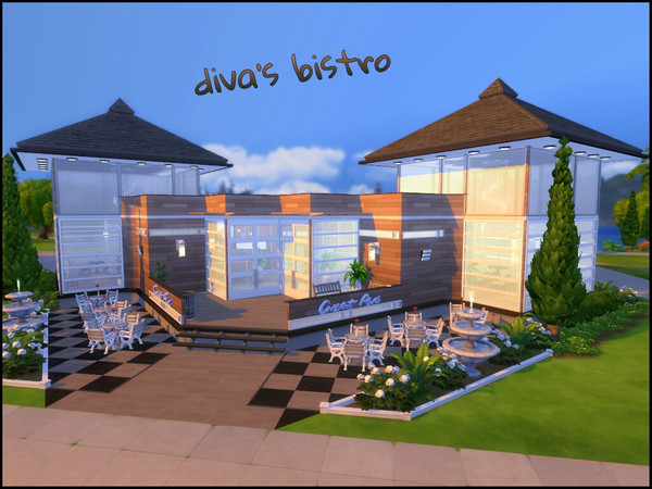 Sims 4 — Diva's Bistro by Sparky — Diva's Gallery and Bakery remodeled into a Restaurant. Diva's Bistro has seating for