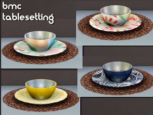 Sims 4 — Nikadema bmc Tablesetting by nikadema — Some colorful tablesetting. Four different colors and a base individual