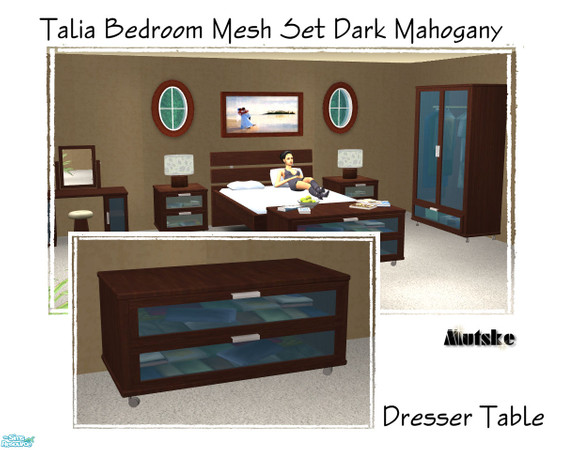 Sims 2 — Talia Bedroom Meshset - Table Dresser by Mutske — In Dark Mahogany, and glass doors. Surface.