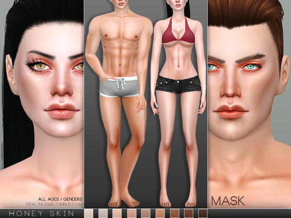 Sims 4 — PS Honey Skin MASK by Pralinesims — Skintone for all ages and genders. 9 different colors, which can be adjusted