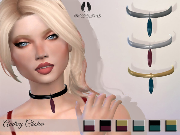 Sims 4 — Audrey Choker by mxfsims — A thick choker that comes with a hanging pendant Come in 6 swatches Please don't