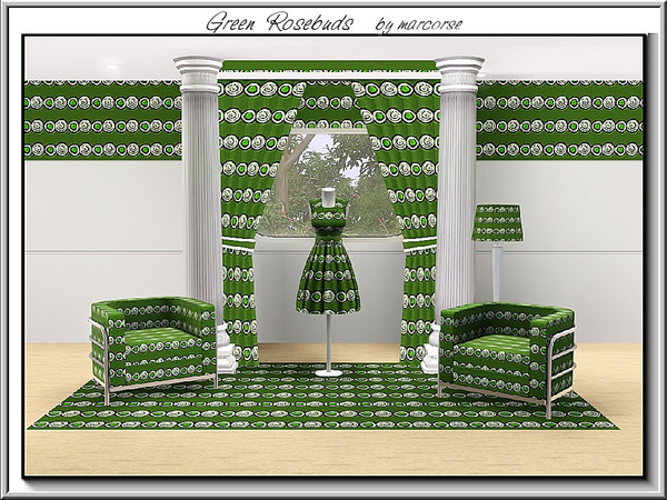 Sims 3 — Green Rosebuds_marcorse by marcorse — Abstract design: stylised green rosebuds on green