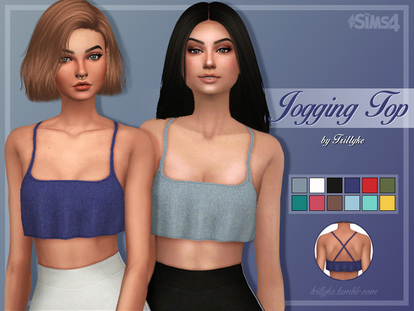 Sims 4 — Trillyke - Jogging Top by Trillyke — It is a loose, cotton crop top with cross straps on the back, perfect for
