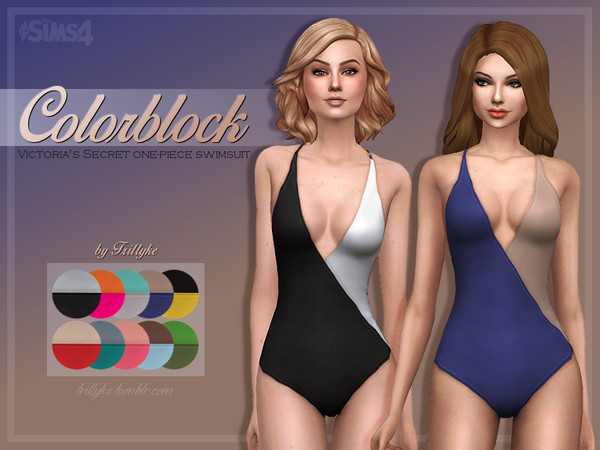 Sims 4 — Trillyke - Colorblock One-Piece Swimsuit (2 versions) by Trillyke — A sexy one-piece swimsuit by Victorias