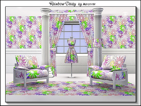 Sims 3 — Rainbow Daisy_marcorse by marcorse — Fabric pattern - daisies in rainbow colours.