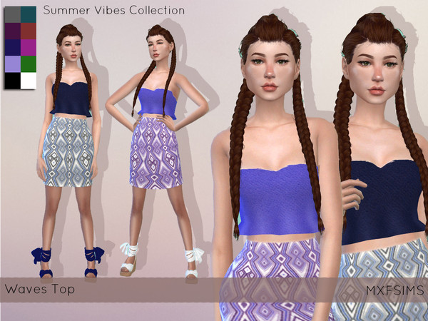 Sims 4 — Waves Top by mxfsims — A cropped, slightly flared top that is strapless Comes in 10 color swatches and is Base