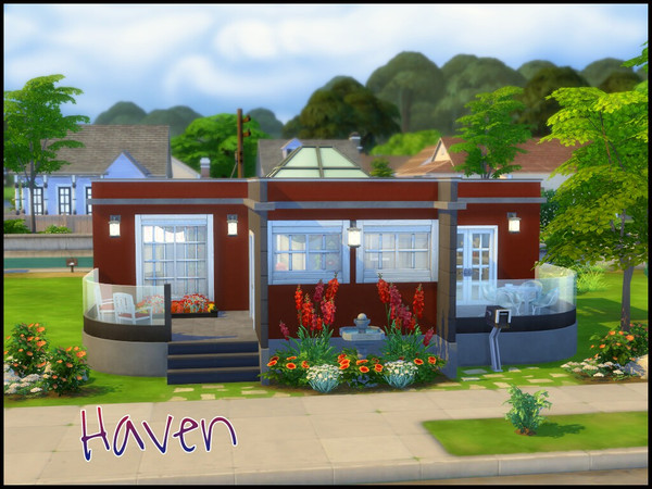 Sims 4 — Haven by Sparky — Cozy Gable - A 1 bedroom, 1 bathroom modern starter home with sky lights, garden, pool and 3