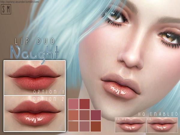 Sims 4 — [ Naught ] - Duo Lip Colour by Screaming_Mustard — A collection of two lips, one glossy and one matte, in 8