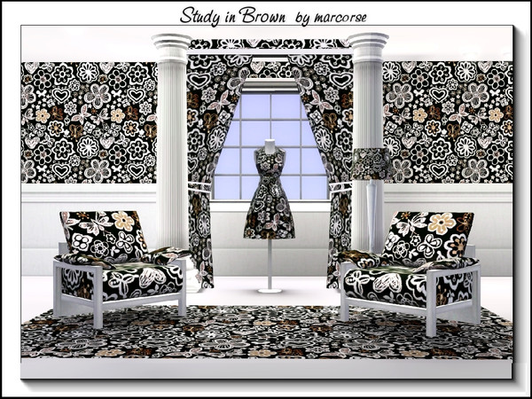 Sims 3 — Study in Brown_marcorse by marcorse — Fabric pattern - various style and flower elements in brown, beige and