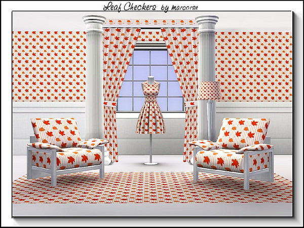 Sims 3 — Leaf Checkers_marcorse by marcorse — Fabric pattern: leaves in a checherboard design in red and orange