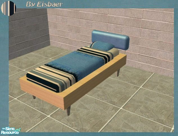 Sims 2 — Reflexsims Young Line  Moza - Bed by Eisbaerbonzo — Lightwood bed with blue bedhead.
