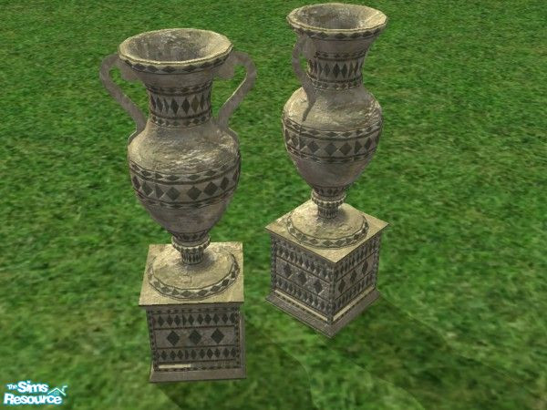 Sims 2 — Game & Deco Park Set - Ancient Urn by minsmusic — recoloured in green marble with diamond pattern, designed