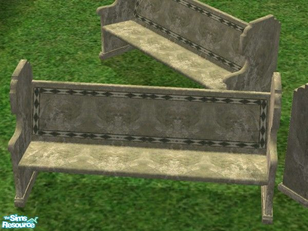 Sims 2 — Game & Deco Park Set - Park Bench by minsmusic — recolour of medieval bench in green marble, perfect for