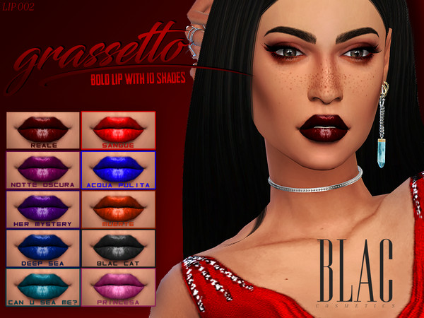 Sims 4 — [BLAC] Grassetto Lips by BLACcosmetics — A new bold lipstick! Comes in 10 different, strong shades. To avoid