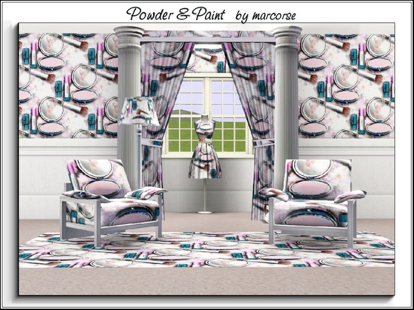 Sims 3 — Powder & Paint_marcorse by marcorse — Themed pattern - powder compact, brush and lip colour in soft pink and