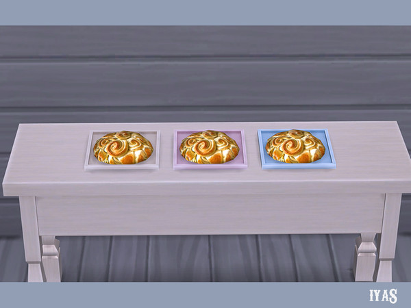 Sims 4 — Round Bread by soloriya — Round sweet bread on a tray. 3 color variations. Part of Sweet Dreams set. Category: