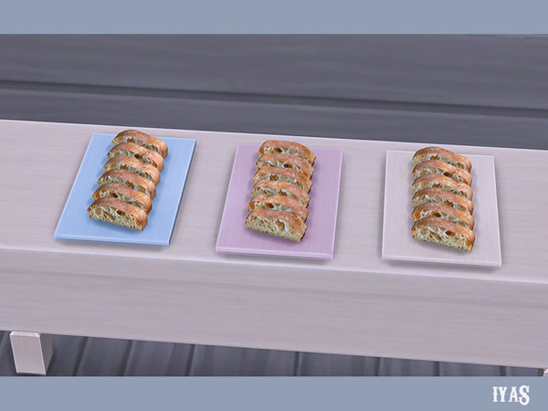 Sims 4 — Sliced Baguette by soloriya — Sliced baguette on a tray. 3 color variations. Part of Sweet Dreams set. Category: