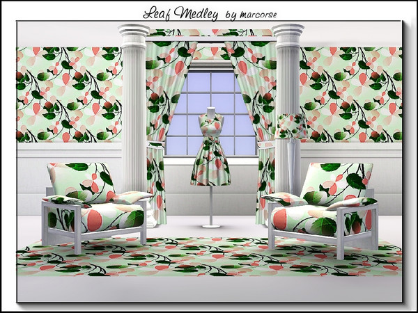Sims 3 — Leaf Medley_marcorse by marcorse — Fabric pattern: muddled leaf design in pink and green