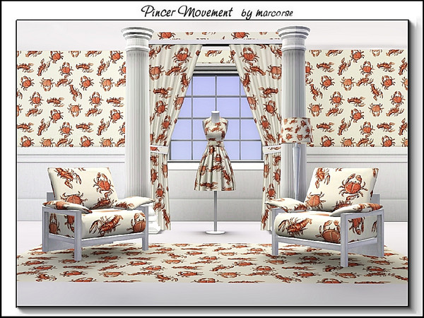Sims 3 — Pincer Movement_marcorse by marcorse — Themed pattern: crabs and baby lobsters in a random repeat design.