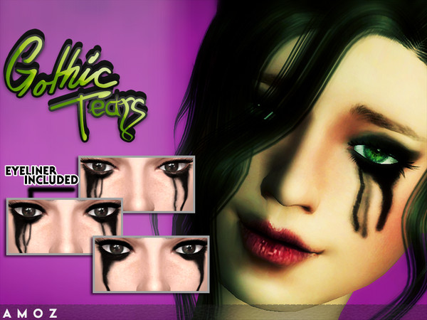 Sims 4 — Amoz [Gothic Tears] Eyeliner by amoz2 — - 6 Variations (3 tears only,3 with eyeliner) - Custom Thumbnail - For