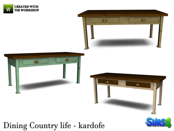 Sims 4 — kardofe_Dining Country life_DiningTable by kardofe — Table rustic wood with two drawers in the front, in three