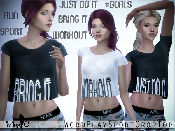 Sims 4 — Wordplay Sporty Crop Top - Get to Work needed by Mis_O — Oversized workout crop top for teen-elder. Mesh by me.