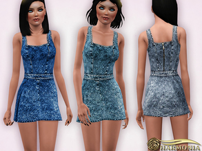 Sims 3 — Worn-in Wash Mini Denim Dress by Harmonia — Custom Mesh By Harmonia 4 Variations. Recolorable