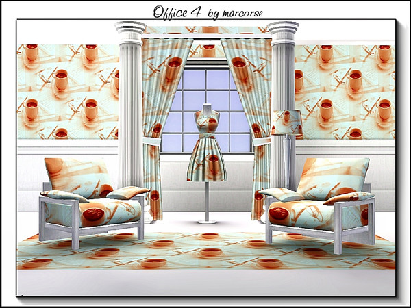 Sims 3 — Office 4_marcorse by marcorse — Themed pattern: office desk elements in brown on soft aqua