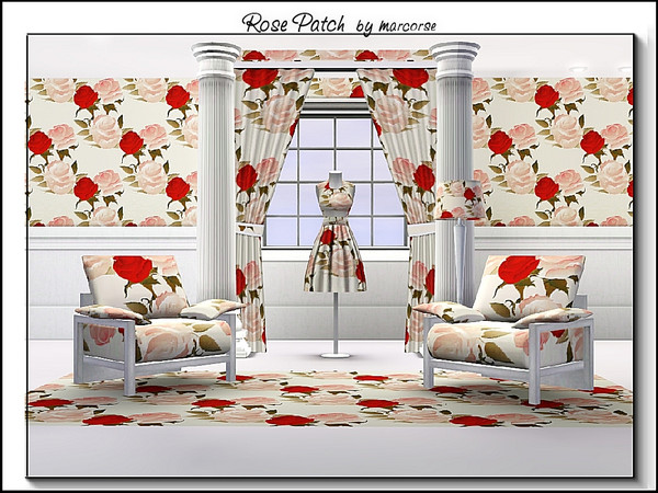 Sims 3 — Rose Patch_marcorse by marcorse — Fabric pattern: red and palest pink roses in a patchwork design.