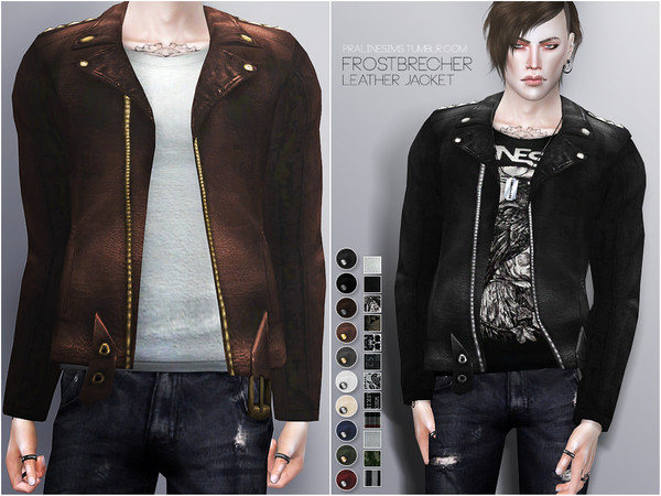 Sims 4 — Frostbrecher Leather Jacket by Pralinesims — Leather jacket with edited EA Mesh for male sims in 30 variations
