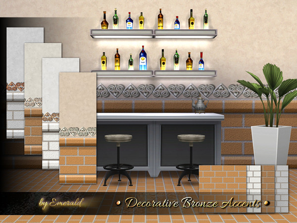 Sims 4 — Decorative Bronze Accents by Emerald — Dazzling bronze and silver hearts accent modern style with brick