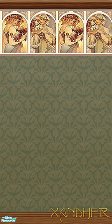 Sims 2 — Nouveau Harvest Olive by Xandher — A delicately patterned wall with a classic Nouveau style border accentuated