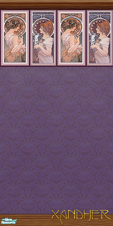 Sims 2 — Nouveau  Dream Grape by Xandher — A delicately patterned wall with a classic Nouveau style border accentuated by