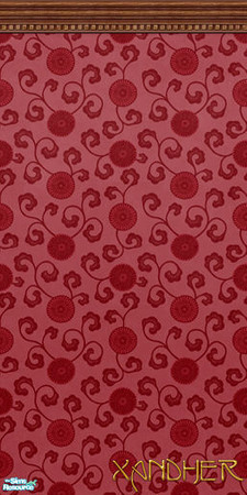 Sims 2 — Nouveau  - Abstract Floral - Merlot by Xandher — An Art Nouveau inspired floral wallpaper with decorative crown