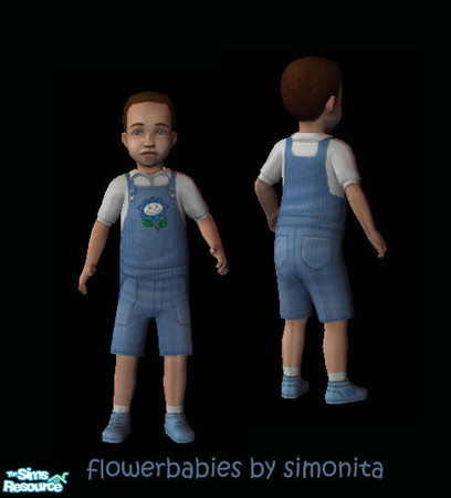 Sims 2 — everyday  clothing for babies - Individu by simonita — light blue cord overalls with a lovely flower in the