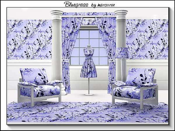 Sims 3 — Bluegrass_marcorse by marcorse — Fabric pattern: blue and white grasses on blue