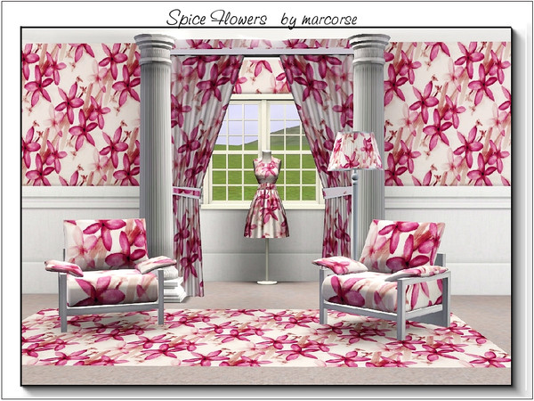 Sims 3 — Spice Flowers_marcorse by marcorse — Fabric pattern: pink flowers and cinnamon sticks in a diagonal design