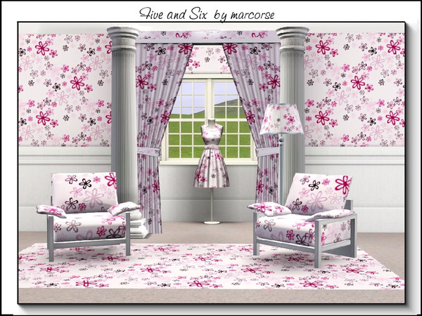 Sims 3 — Five and Six_marcorse by marcorse — Abstract pattern: five and six petalled daisy shapes in red and black on