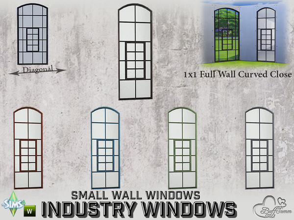 Sims 4 — Industry Windows Small Wall 1x1 Full Curved Close by BuffSumm — Part of the *Build Industry Set* Created by