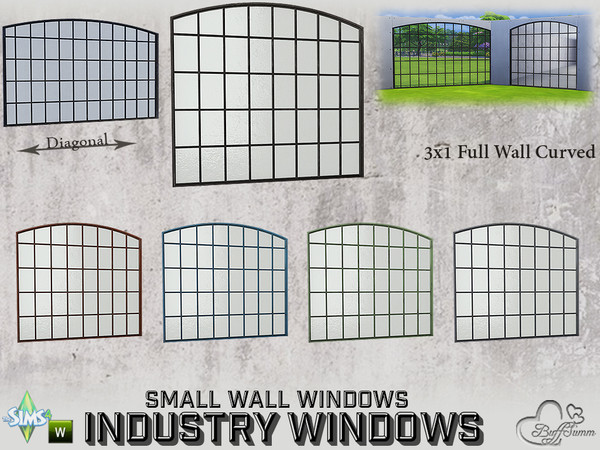 Sims 4 — Industry Windows Small Wall 3x1 Full Curved by BuffSumm — Part of the *Build Industry Set* Created by BuffSumm @