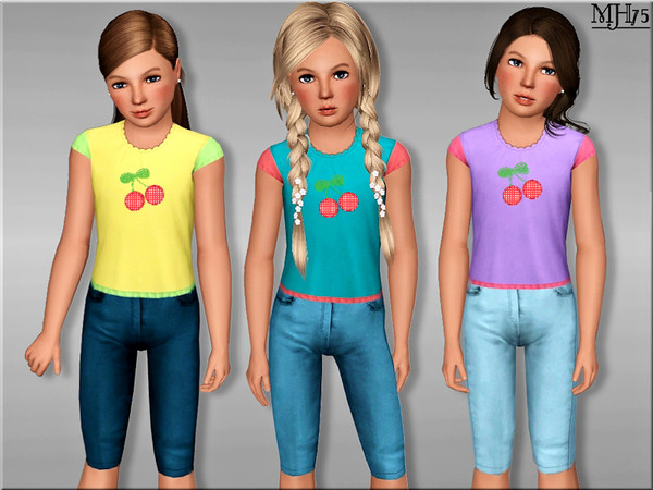 Sims 3 — S3 SweetCherry[CF] by Margeh-75 — -A sweet little outfit of a multi-coloured tshirt with ruffled sleeve trim and