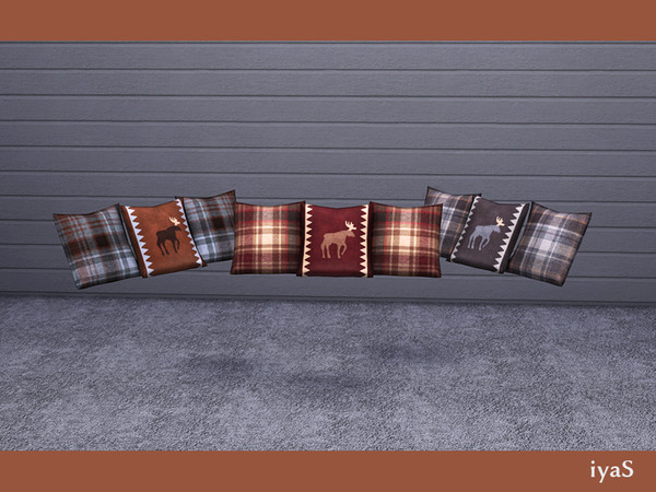 Sims 4 — Forest Fantasy Three Bed Pillows by soloriya — Three bed pillows with tartan pattern and cute moose. You don't