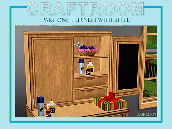 Sims 3 — Craftroom Blackboard Cabinet Top by Cashcraft — A cabinet with shelves and a blackboard is the perfect option